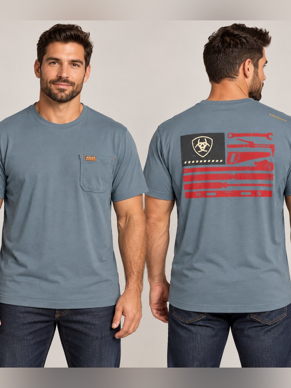 Ariat Rebar Men’s XXL Blue Tool Flag Graphic Pocket T-Shirt Workwear